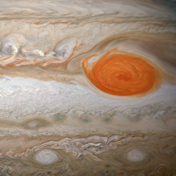 Close up of Jupiter's Great Red Spot storm.